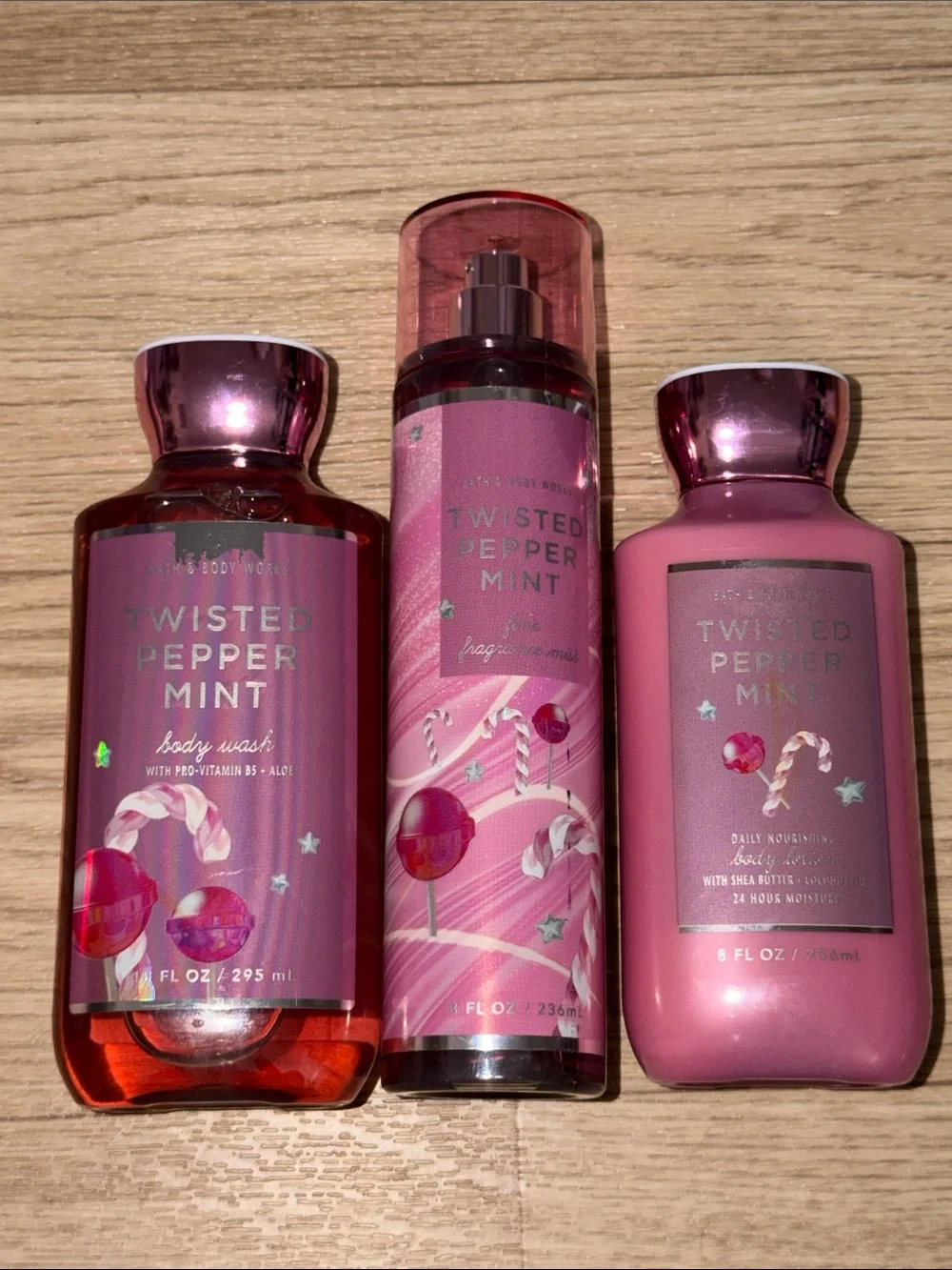 New Bath & Body Works 3 pc. Twisted Pepper Mint Lotion Body Wash & Spray